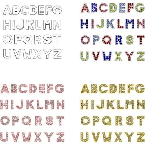 130pcs 10mm Full Rhinestone Slide Letter DIY Jewelry Zinc Alloy ENGLISH Alphabet Rose Gold Color Fit For 10MM Wristband Bracelet