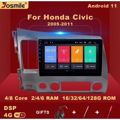 2 din Android 11 Car Radio Multimedia Player For Honda Civic 8 2005-2011 Navigation GPS AI Voice Control Carplay 4GB Wifi DSP