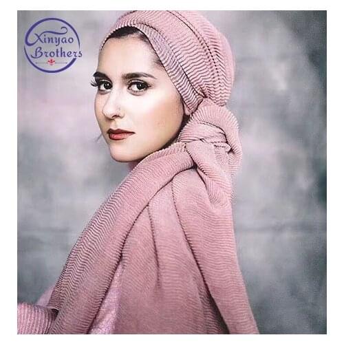 2018 Ladies Fashion Cotton Wrinkle Scarf Shawl Plain Crumple Pearl Wrap Foulard Pashmina Muslim Headband Hijab