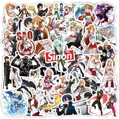 50 PCS Japanese Animation Sword Art Online Stickers Waterproof PVC Decal for Laptop Helmet Bicycle Luggage Phone Case Car