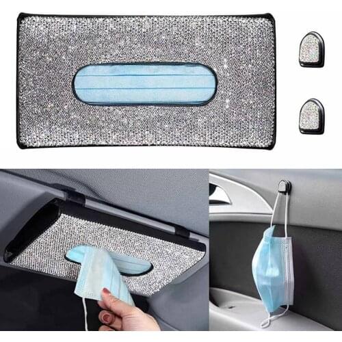Shining Car Tissue Holder Truck Automobile Vehicle Napkin Box with Diamonds Crystals Tower Paper Masks Clips Hook