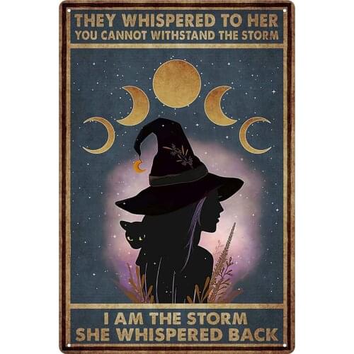 Black Cat and Witch Tin Sign Vintage Witch Under The Moon Poster Bar Club Restaurant Cafe Wall Decoration 8x12 Inches Gift