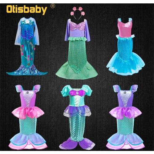 Girls Little Mermaid Dress Fancy Kids Ariel Princess Dresses Children Mermaid Clothes Christmas Carnival Party Cosplay Costumes
