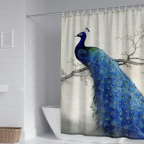 Elegant Peacocks Shower Curtains Chinese Birds Feather Bathroom Curtains 3d Retro Flower Waterproof Polyester Bath Screen