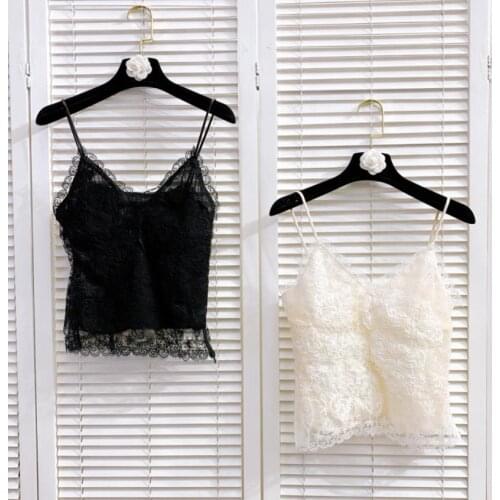 French Retro Palace Style Camisole Women Cropped Top V-neck Spaghetti Strap Lace Shirt Female Fashion Sexy Base Blouse y932