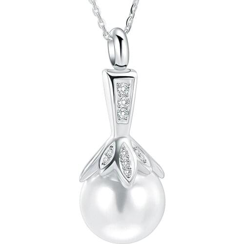 Hot Selling Pearl Flower Cremation Necklace For Women Keepsake Memorial Urn Jewelry Pendant With Chain /Funnel