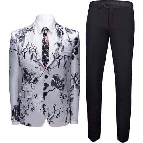 Mens 2 Piece Suit Luxury Slim Fit Floral Tuxedos For Wedding Prom Groomsmen Dinner Business Party Printed Blazer Pants