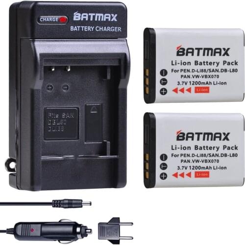 2X 1200mAh D-Li88 DLI88 DB-L80 VW-VBX070 Li-ion Battery for Pentax Optio H90 P70 P80 W90 WS80 Cameras Sanyo Xacti DMX-CG11 VP