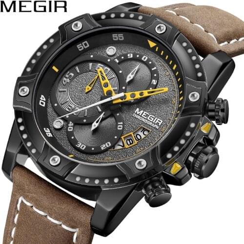 MEGIR Creative Wristwatch Man Watch Waterproof Leather Mens Watches Top Brand Luxury Chronograph Sport Watch Relogio Masculino