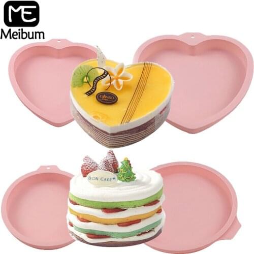 Meibum 6/8 inch Silicone Cake Molds Heart-Shaped Mousse Dessert Pan Set Round Multilayer Muffin Pastry Bakeware Baking Tools