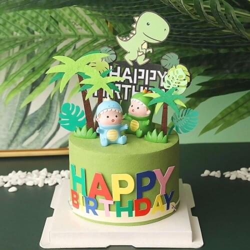 Lovely Dinosaur Baby Cake Topper Resin Dino Forest Styles For Kid Boy Birthday Baby Shower Party Decoration Cakes Dessert Flag