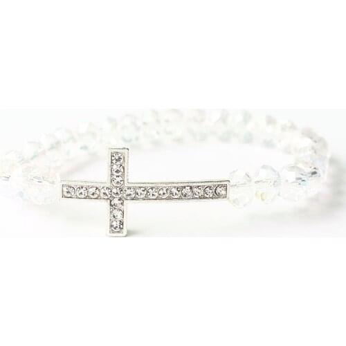 Fashion Glass Crystal Cross Bracelets Transparent Beads Bracelet For Women Girls Prayer Beads Handmade Best Gifts Summer Jewelry