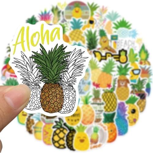 10/50PCS Cartoon Summer Pineapple Sticker For Children Luggage Laptop Skateboard PVC Cartoon Decal Stickers