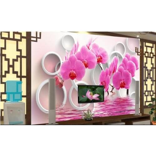 3d wallpaper custom 3 d TV 3 d home The sitting room 3 d butterfly orchid reflection TV setting wall picture wallpaper