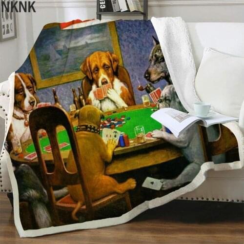 NKNK Animal Blanket Playing Cards 3D Print Smokes Thin Quilt Funny Plush Throw Blanket Sherpa Blanket Fashion Vintage Rectangle