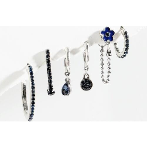 New Arrival Women Green Navy Rhinestone Asymmetrical Earrings Trendy 6 Pieces Earrings Set