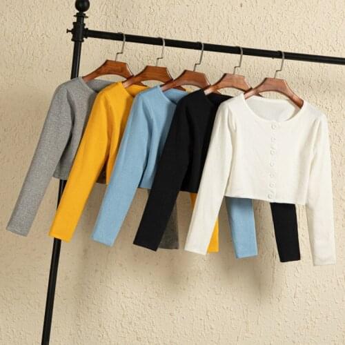 Solid Knitted Cardigan Women Coat For Autumn Female Long Sleeve O Neck Short Sweater Nylon Tops Black White Ladies Outwear