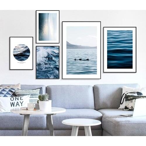Ocean Calm Water Wall Art Minimalist Blue Quotes Painting on The Wall Decor for Home Viewscape HD Picture