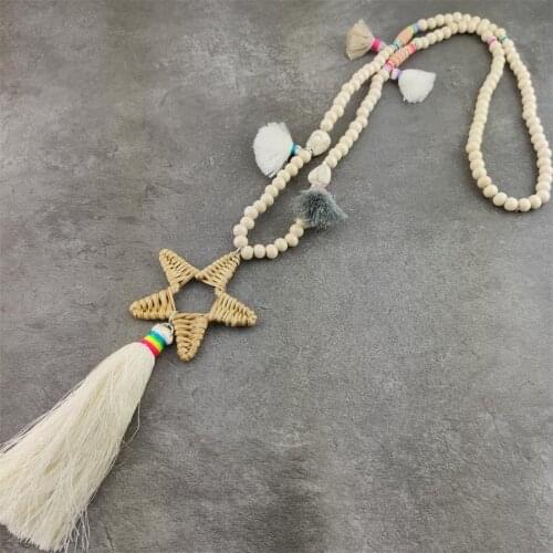 Handmade weaved Star pendant Necklace Boho shell beaded chain unique Bohemia long fringe tassel Necklaces for women summer
