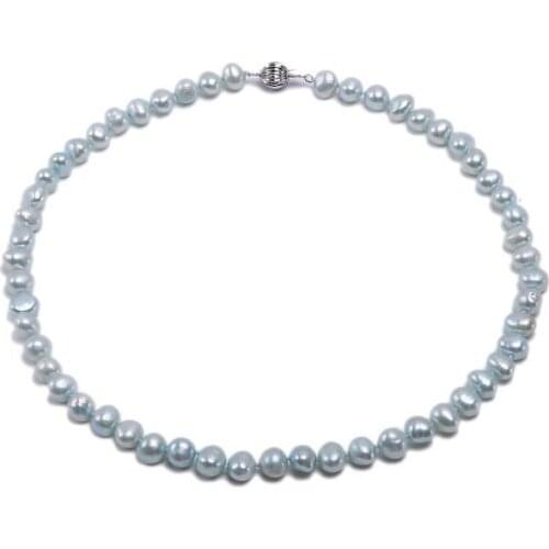 35cm 43cm 14'' 17'' Women Jewelry 6x7mm light blue gray flat baroque freshwater pearl necklace AAA natural pearl