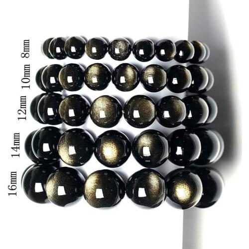 Genuine 8-16mm Natural Gold Obsidian Gems Beads Bracelet Charm Jewellery Fashion Accessories Carved Amulet Gifts for Her Women