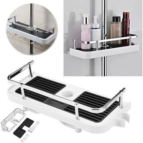Bathroom Shelves With Hooks Shower Accessorys Rack Organiser Tray Pole Storage Holder Shelf Storage Shampoo Bottle Cloth Towels