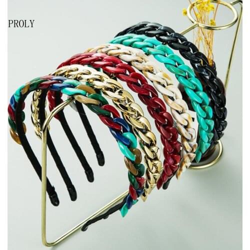 PROLY New Fashion Women Hairband Acrylic Chain Headband Cross Knot Braid Turban Thin Plastic Hair Accessories Wholesale