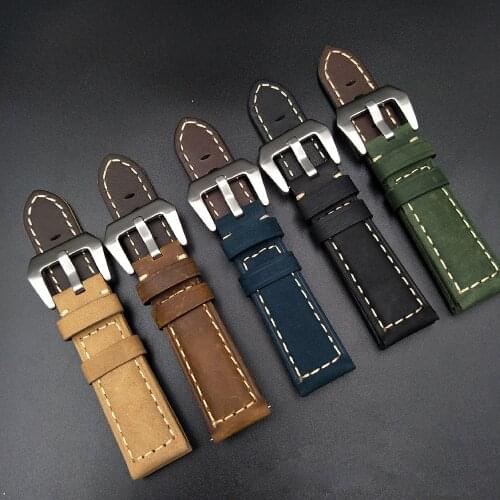 Watch Accessories Fashion Crazy Horse Watchband 20mm 22mm 24mm Leather Watch Strap Vintage Watch Band For Panerai SEIKO TISSOT