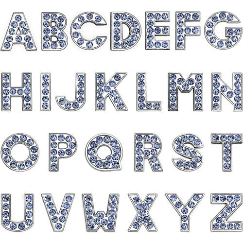 10 piece Internal Dia Blue 8mm slide Charm Colorful English letters DIY Accessories fit 8mm wide belt pet collar