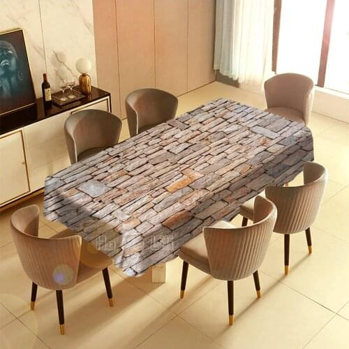 Modern And Good Looking White Stone Rock Brick Wall Tablecloth As A Fun Style