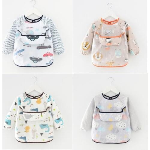 Cute Cartoon Baby Bibs Waterproof Infant Eating Children Drawing Long Sleeve Apron Burp Cloth Baby Feeding Bib Accessories 0-2Y