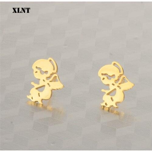 XLNT Stainless Steel Fairy with Wings Stud Earrings Silver for Women Fashion Silver Jewelry Christmas
