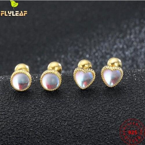 925 Sterling Silver Heart Crystal Stud Small Earrings For Women Female Bolt Ear Bone Nail Fine Jewelry
