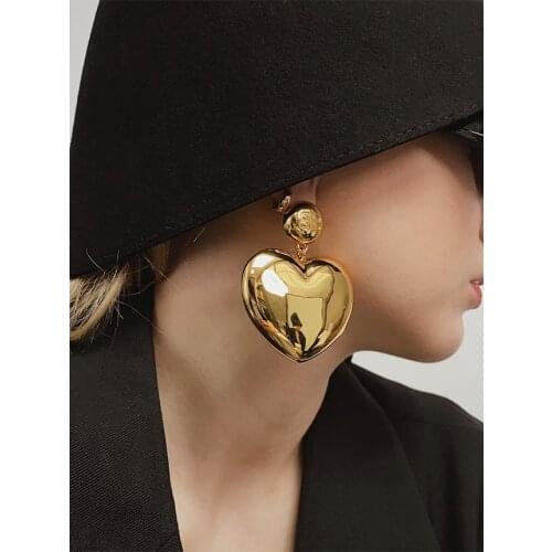 Timeless Wonder Brass XL Heart Statement Stud Earrings for Women Goth Designer Jewelry Party Ins Kpop Egirl Rare Emo Runway 5521