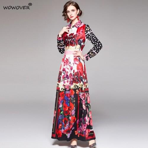 2021 Autumn Fashion Runway Long Sleeve Maxi Dress Floral Vestidos Vintage Roupas Femininas Elegant Casual Holiday Robe Femme