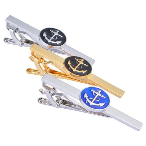 10pcs/lot Copper Ship Anchor Tie Clip Gold/Silver/Blue Enamel Tie Pins Tie Bars Necktie Clasp Mens Jewelry Accessory Wholesale