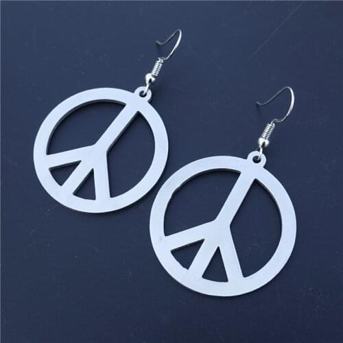 Big Peace Sign Stainless Steel Earrings Women Girls Jewelry Wholesale 12 Pairs / Lot