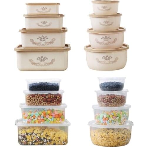 4 Pcs/Set Portable Fresh-Keeping Storage Box Plastic Bento Lunch Box Food Container Refrigerator Crisper Fruit Vegetable