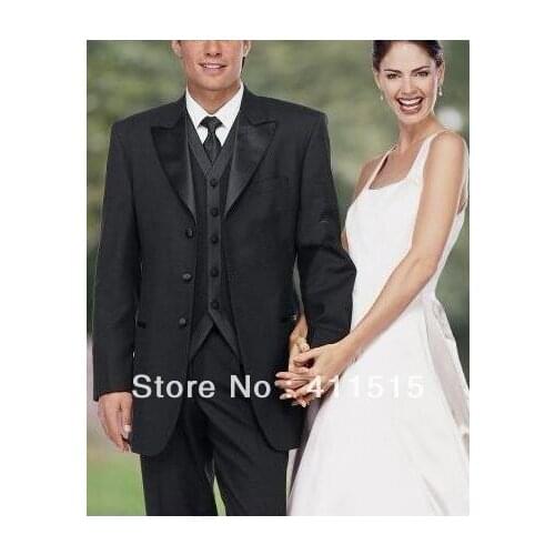 Free shipping/Black Groom wear Tuxedos Peak Lapel Groomsmen Men Wedding Suits/custom suit,tuxedo/ men dress//men suit wedding