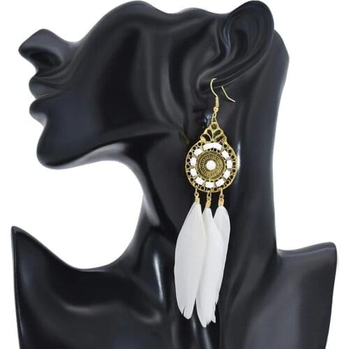 Bohemian Long Feather Earrings For Women Gold-Plated Alloy Leaf Drop Oil Pendant Earrings Fashion Feather Jewelry Gifts