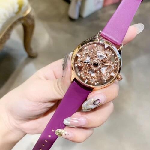 Sweet Hearts Cross Spinning Watches for Women Crystals Watch Personalized Transparent Rotating Flower Wrist watch Leather Montre