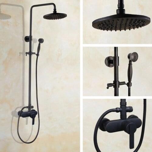 Black Oil Rubbed Single Lever Brass Wall Mount Rain Shower System Mixer tap Faucet Set Telephone Style Handheld Shower ahg154