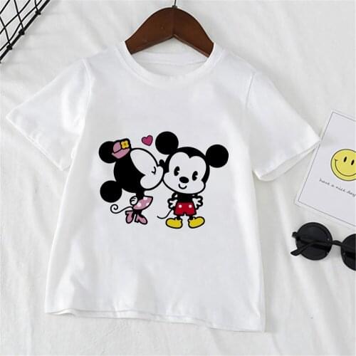 New Summer Disney Children Clothing Happy Cartoon Minnie Mickey Gifts Boy Shirt Girl Short Sleeve Kids T-Shirt Casual White