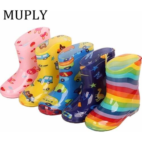 Kid Rainboots Casual Boys Girls Rainboots Cartoon Anti-Slippery Waterproof With Low(1-3 cm) Lovely PVC Print Shoes Package Mail