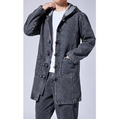 2021 Chinese Style Long Windbreaker Jacket Men Streetwear Long Jacket Men Hip Hop Vintage Kimono Jacket Coat Tang Suit 30196