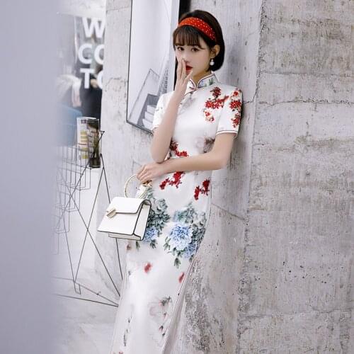 Long Cheongsam Dress Elegant Women Traditional Chinese Wedding Gown Silk Qipao Modern Vestido Oriental Evening Dresses