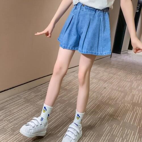 Summer Fashion Jean Shorts For Teen Girls Kids Short Pants Cotton Elastic Waist Denim Shorts Children Casual Wide Leg Shorts