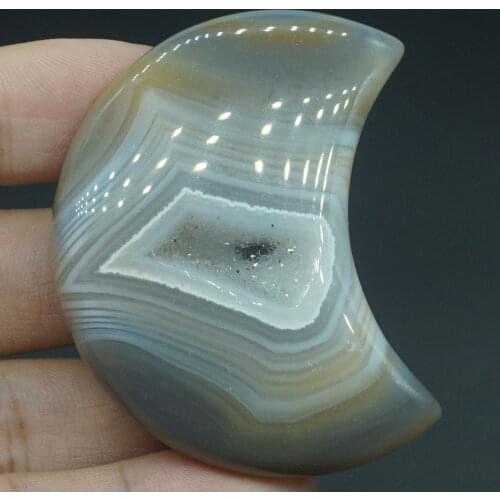 Moon Figurine Palm Stone Natural Gemstone Gray Agate Geode Crystal Reiki Healing Statue Home Decor#D