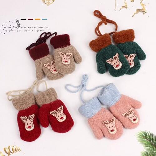FOCUSNORM Christmas Lovely Kids Girls Boys Gloves 4 Colors Cartoon Deer Printed Autumn Winter Gloves