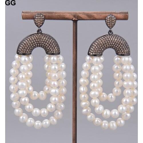GuaiGuai Jewelry Natural White Pearl CZ Pave Post Earrings For Women